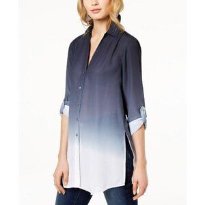 NWT INC Blue Ombre Dip-Dyed Button-Front Tunic